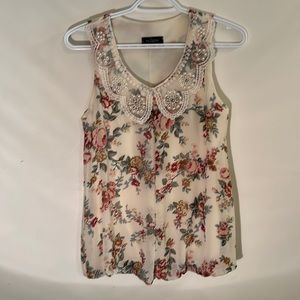 Eclipse Cream coloured Sleeveless top with flowers Size Small